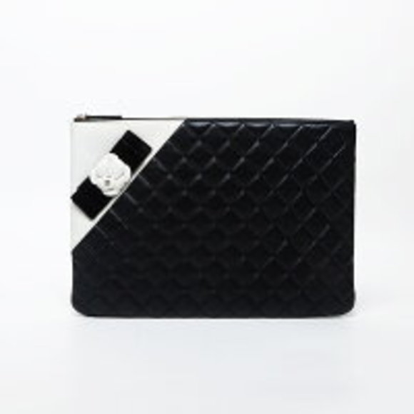 CHANEL Matelasse Cocomark Camellia Clutch Bag Black - Picture 1 of 12